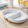 Better Homes & Gardens Abbott Exposed Clay Stoneware Divided Serving Tray, White Speckled, Oval